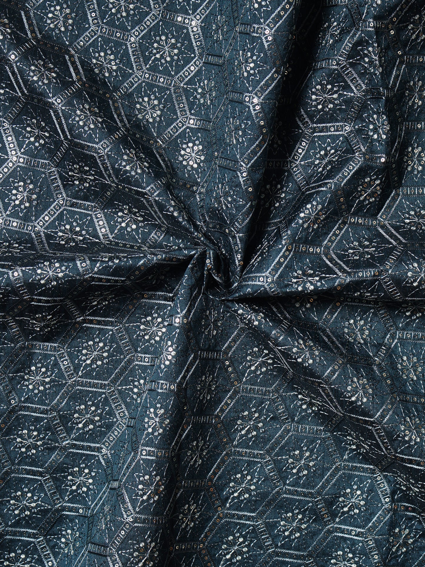 Geometric Embroidered Mono Silk Fabric