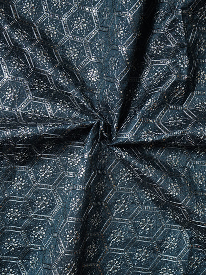Geometric Embroidered Mono Silk Fabric