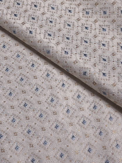 Diamond Embroidered Viscose Silk Fabric with Sequin Accents