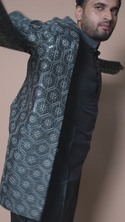 Geometric Embroidered Mono Silk Fabric