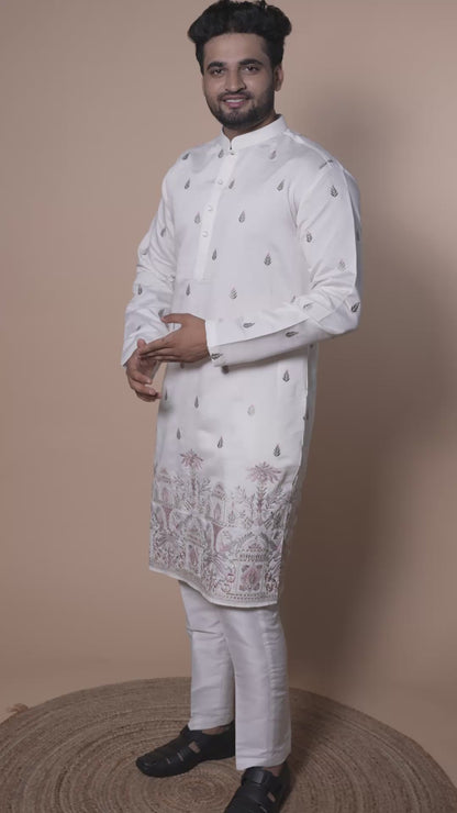 Mughal-inspired motifs with floral patterns in Viscose Fabric