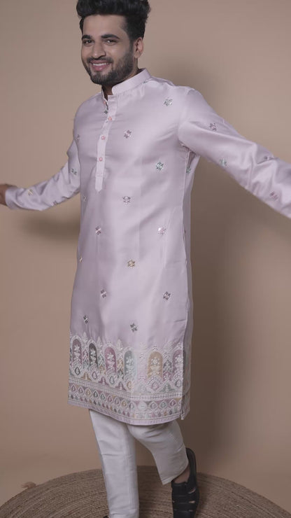 Dome Motif Embroidered Royal Satin Fabric